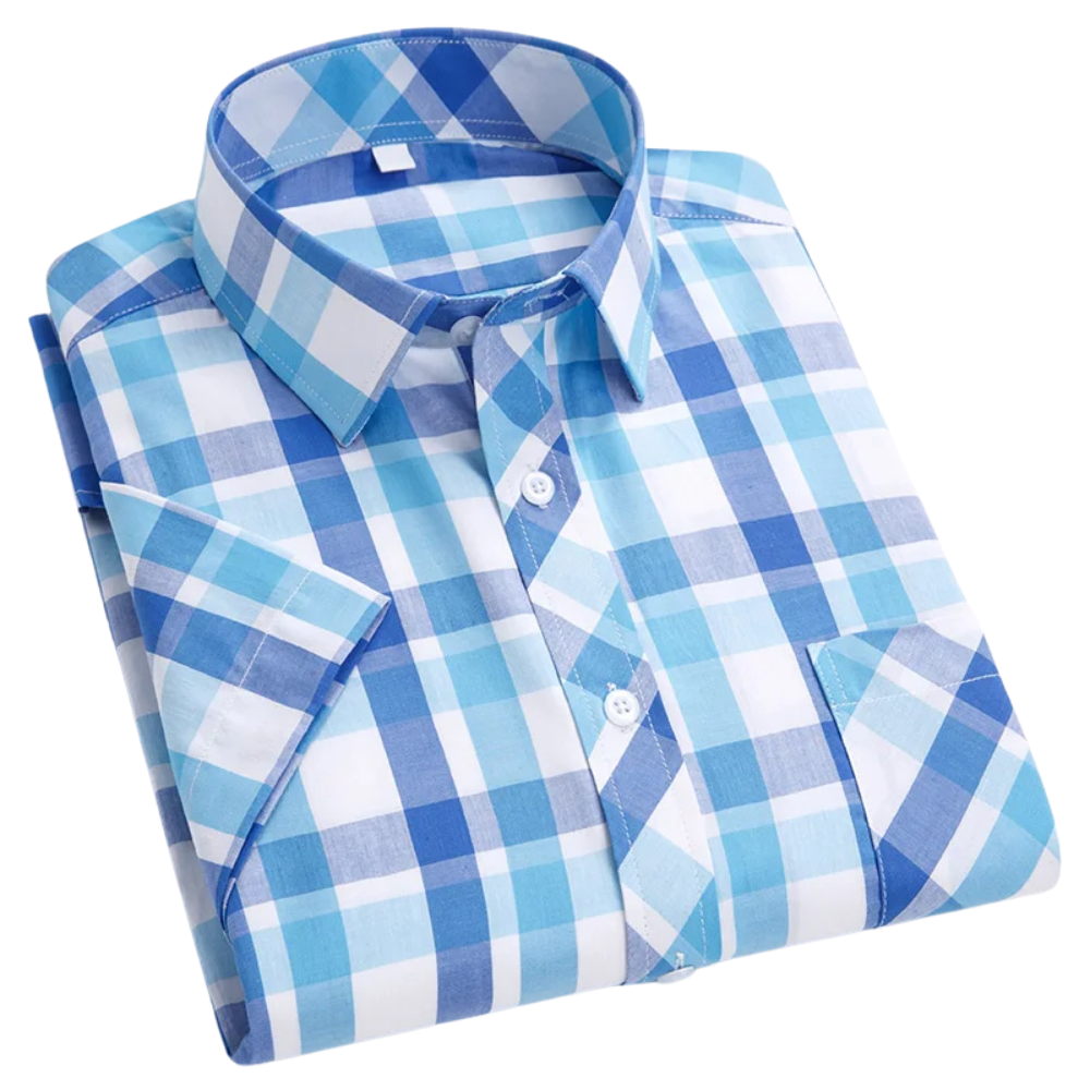 Camisa de algodão de manga curta xadrez