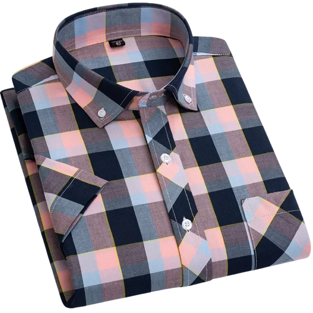 Camisa de algodão de manga curta xadrez