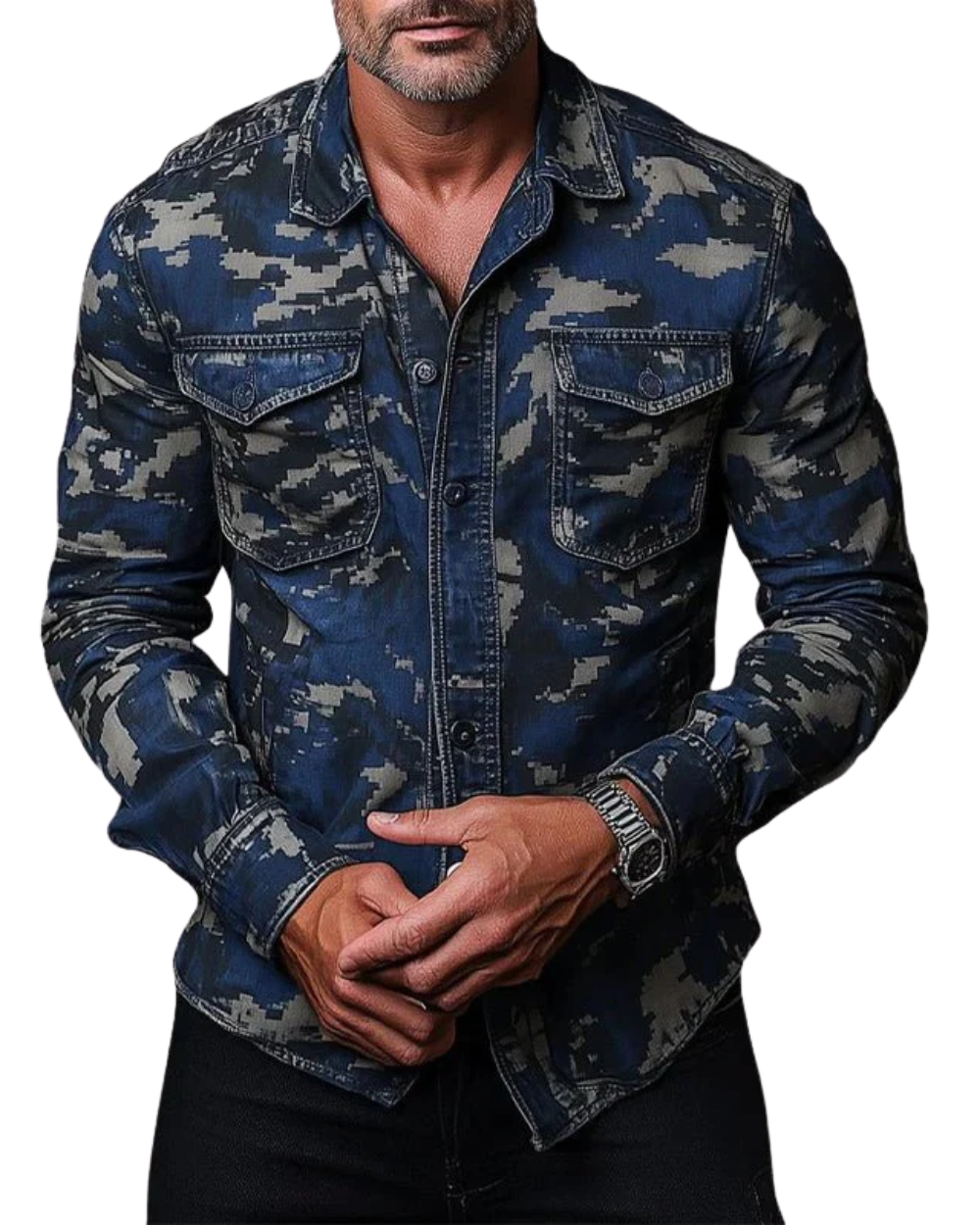 Camisa masculina elegante com padrão de camuflagem