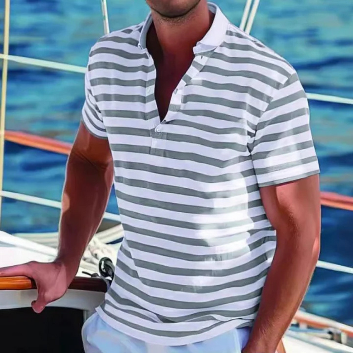 Camisa polo casual às riscas