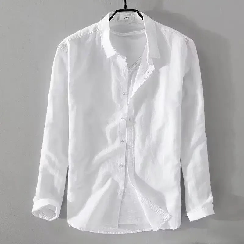 Camisa informal de algodão e linho