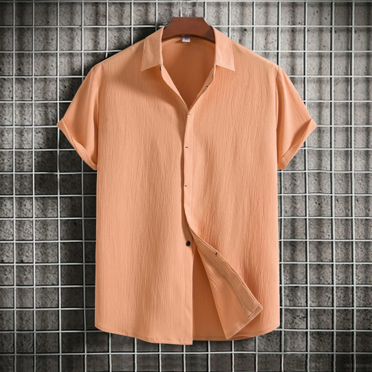 Camisa de manga curta em algodão e linho