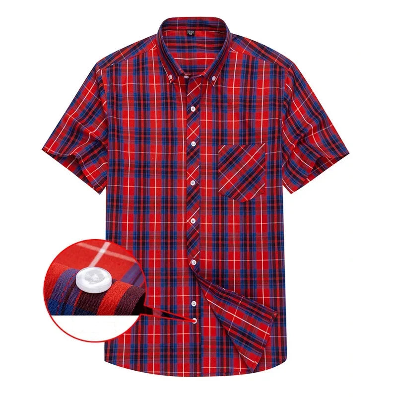 Camisa de algodão de manga curta xadrez