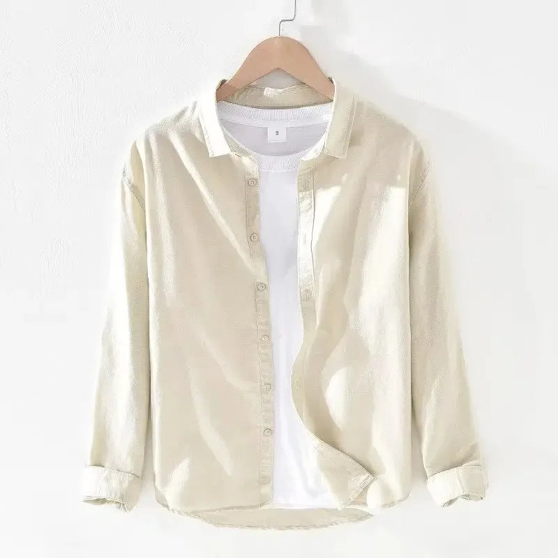 Camisa informal de algodão e linho