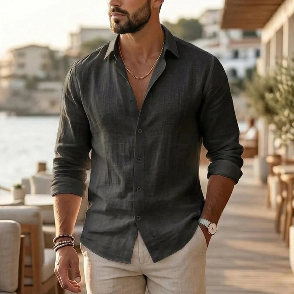 Camisa elegante de algodão e linho