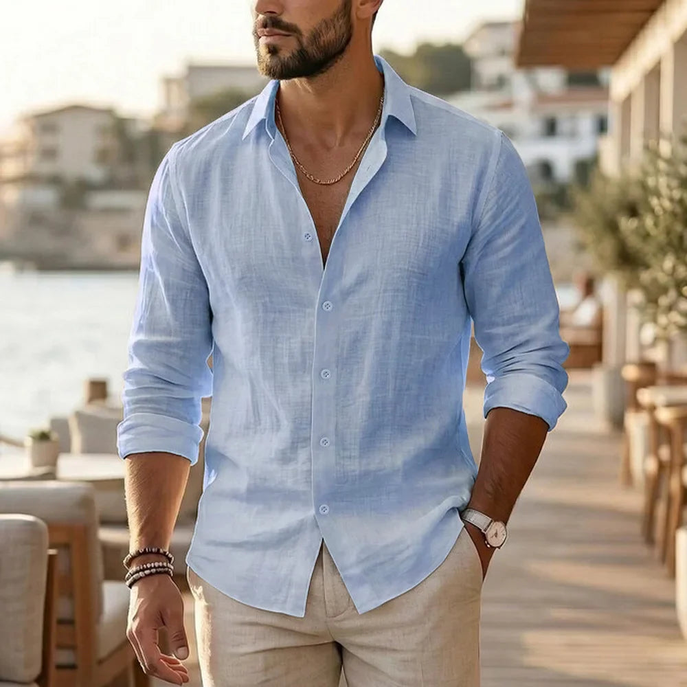 Camisa elegante de algodão e linho