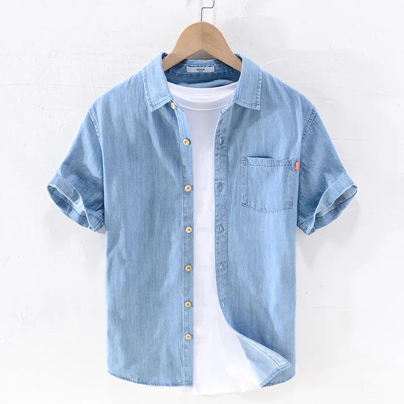 Camisa de ganga de manga curta
