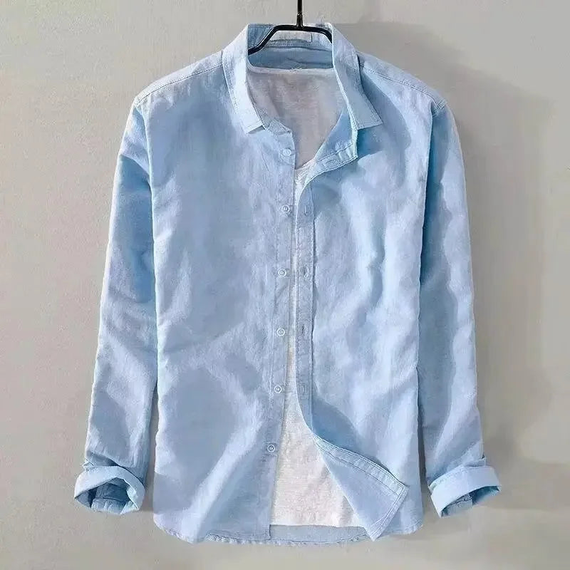 Camisa informal de algodão e linho
