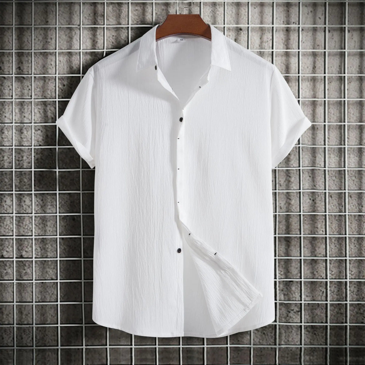 Camisa de manga curta em algodão e linho