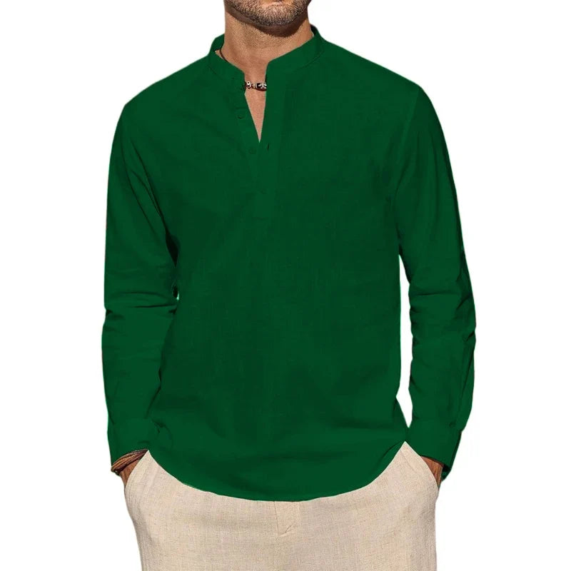 Camisa Henley elegante de algodão