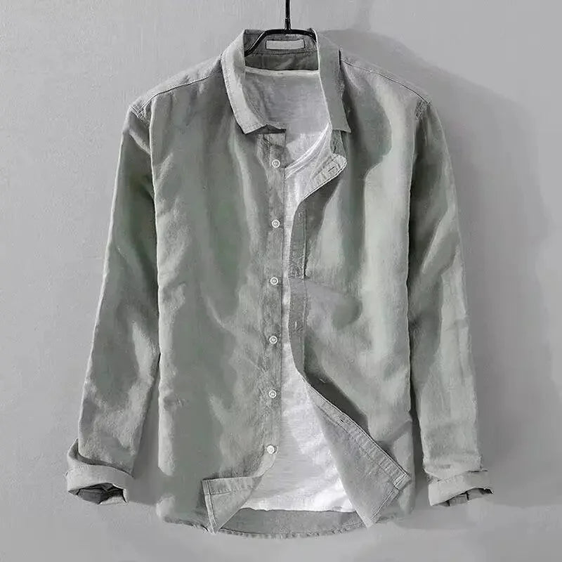 Camisa informal de algodão e linho