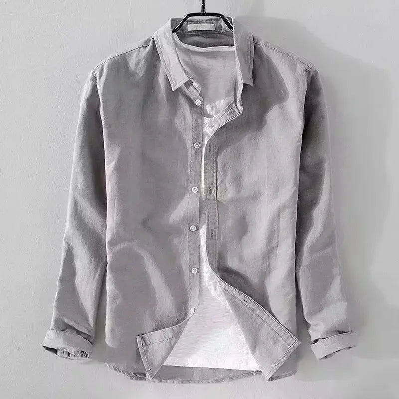 Camisa informal de algodão e linho