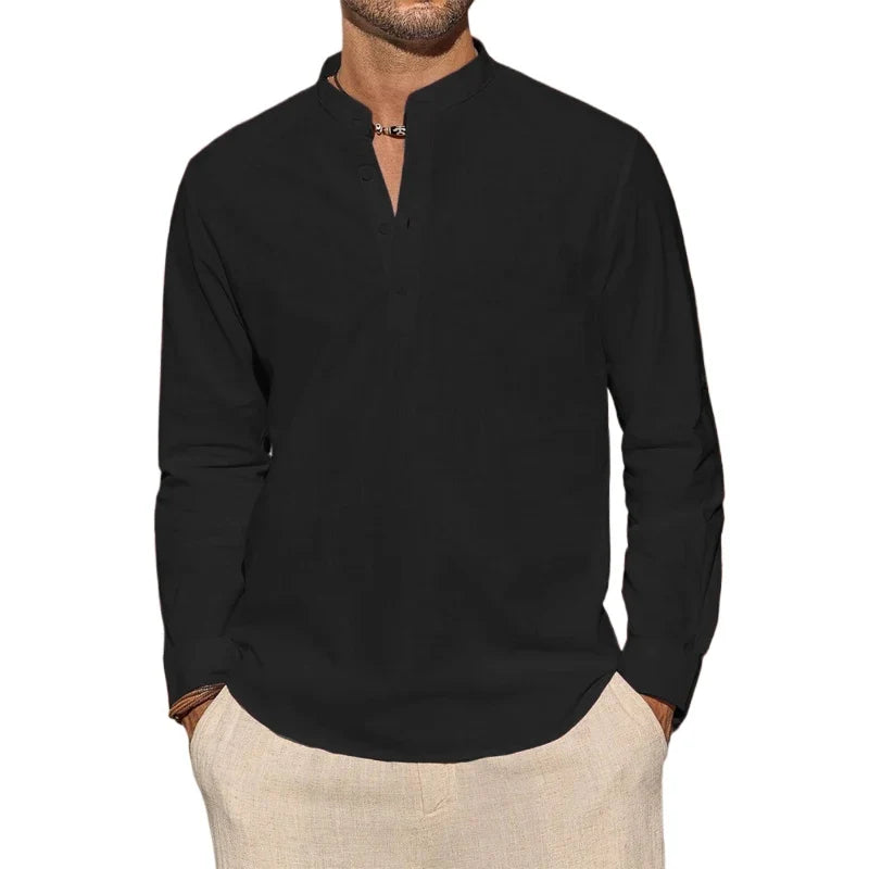Camisa Henley elegante de algodão