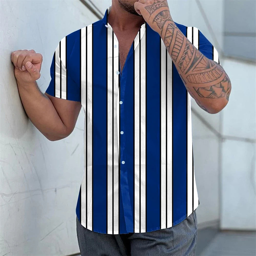 Camisa de verão às riscas de manga curta