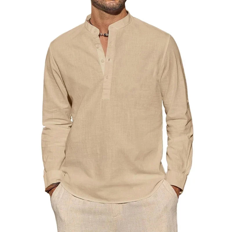 Camisa Henley elegante de algodão