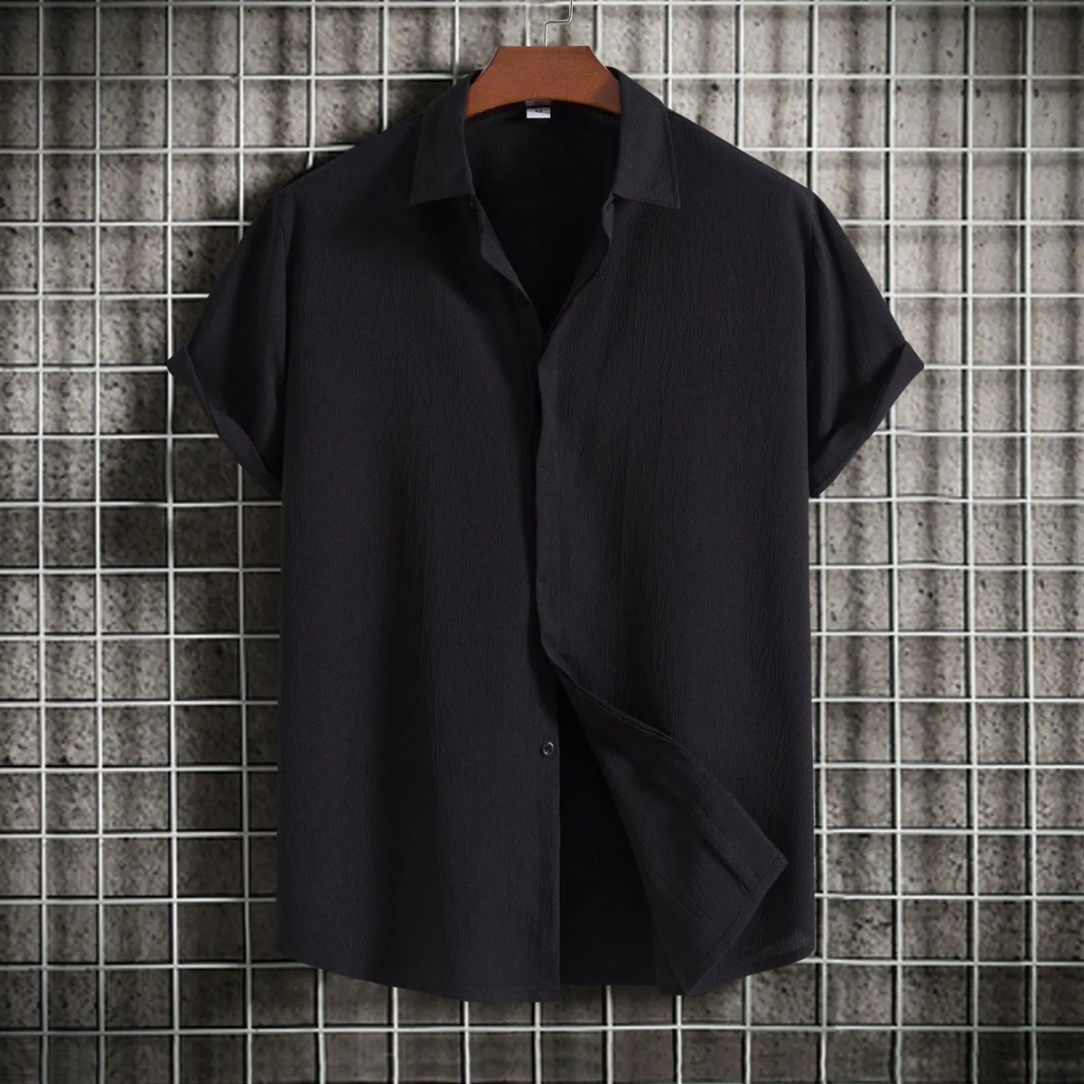 Camisa de manga curta em algodão e linho