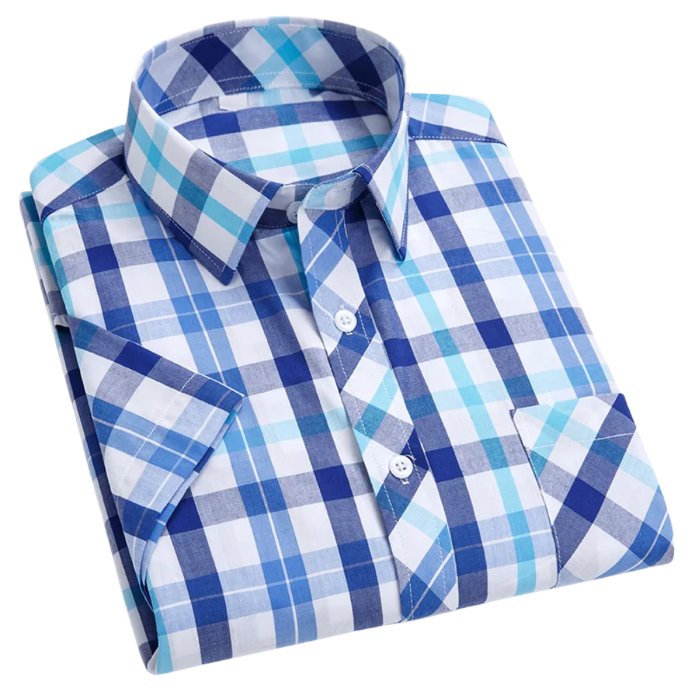 Camisa de algodão de manga curta xadrez