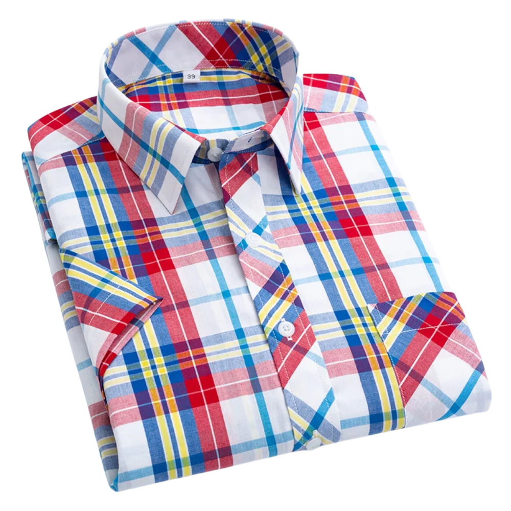 Camisa de algodão de manga curta xadrez
