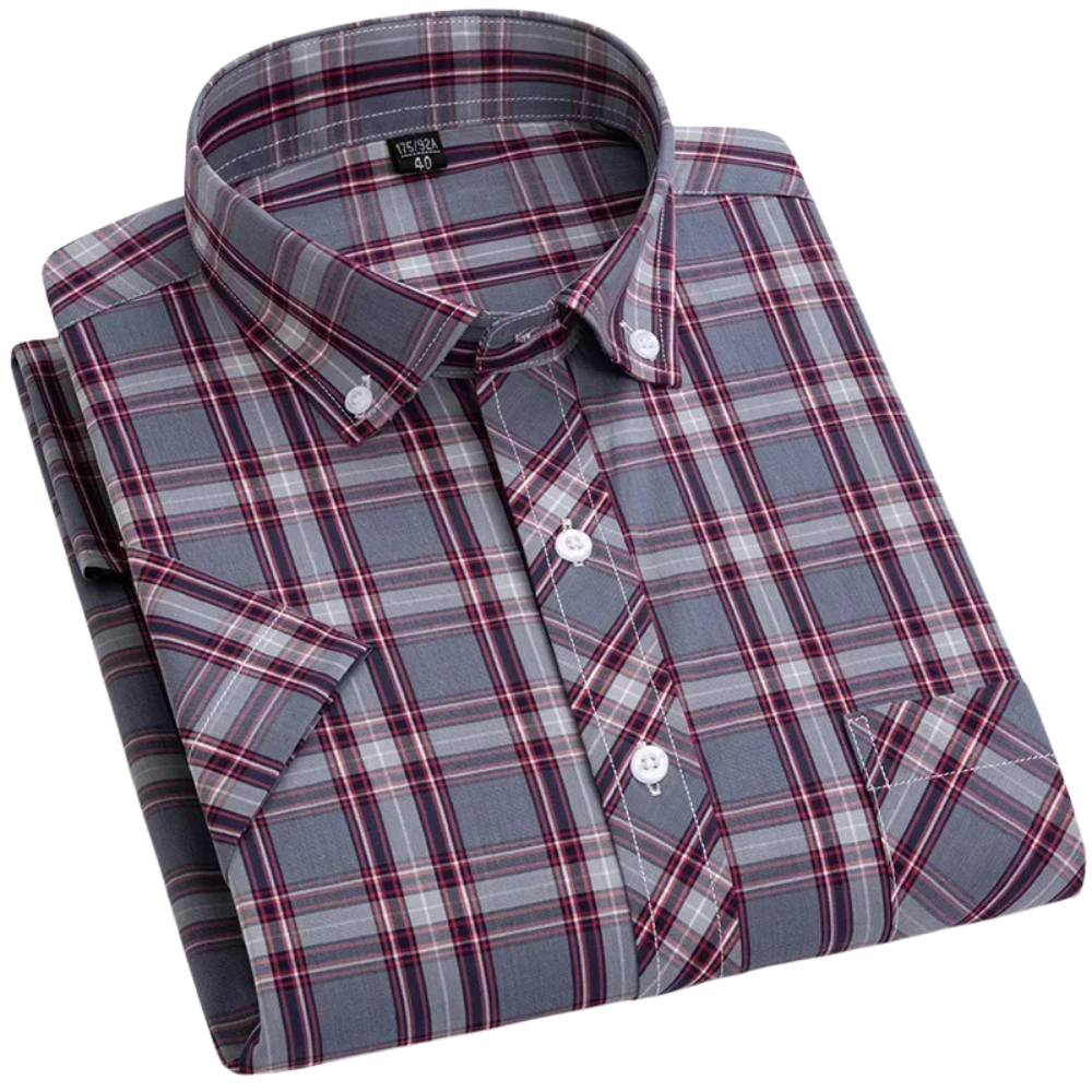 Camisa de algodão de manga curta xadrez