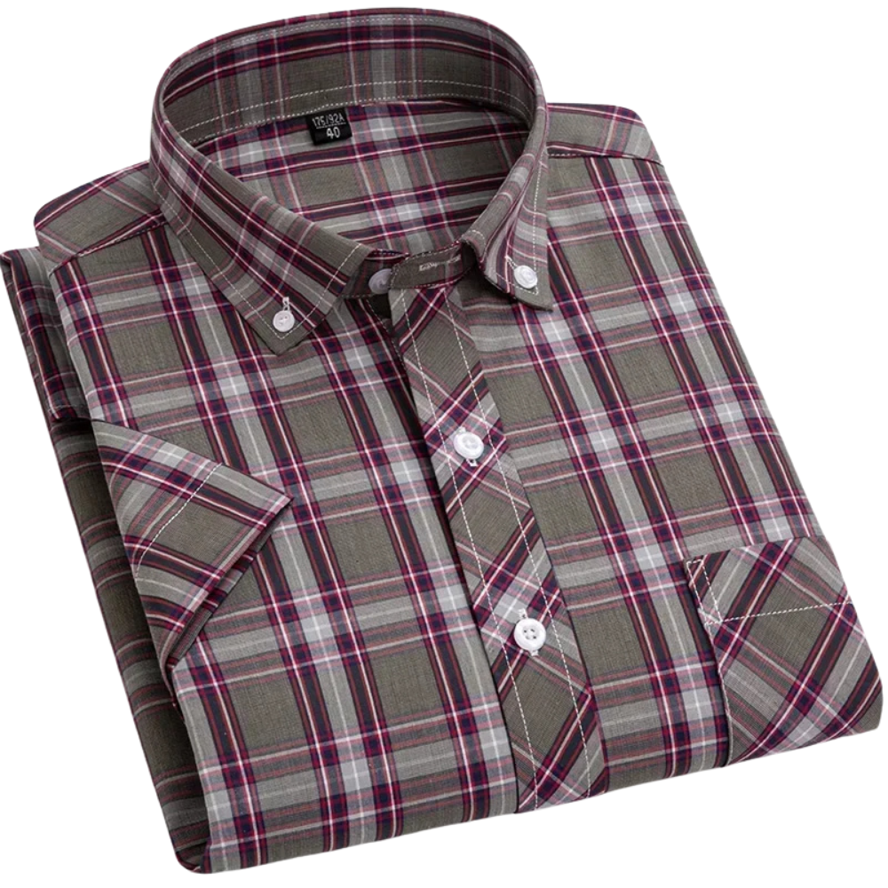 Camisa de algodão de manga curta xadrez