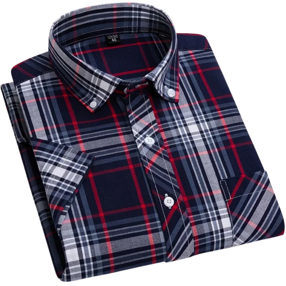 Camisa de algodão de manga curta xadrez