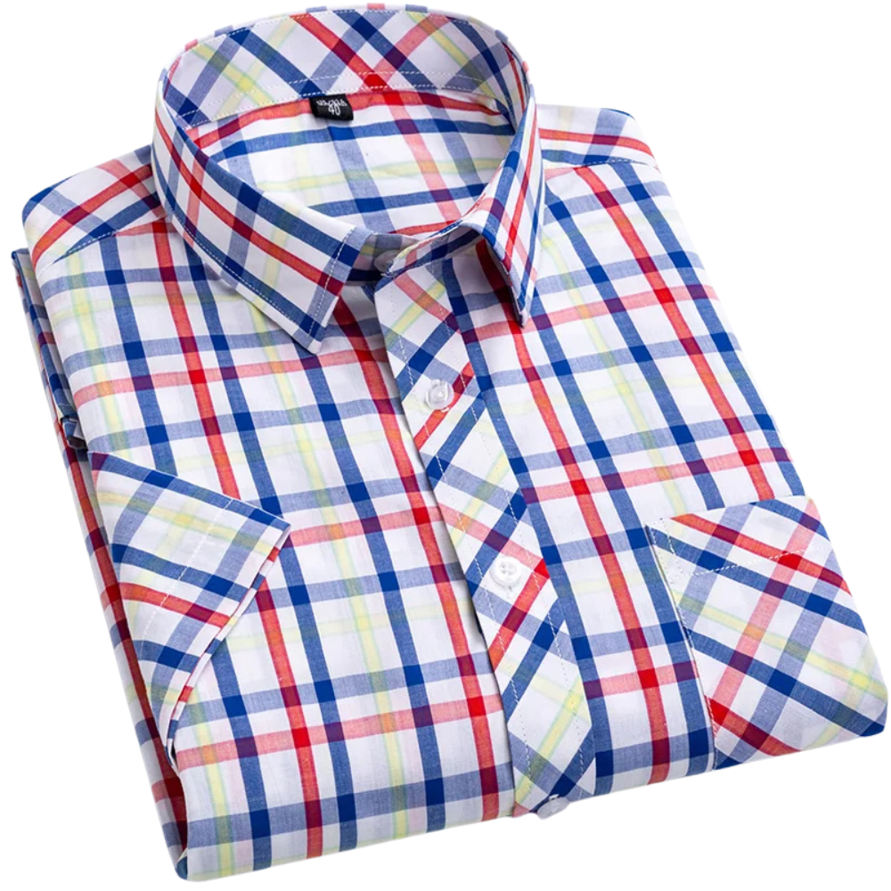 Camisa de algodão de manga curta xadrez