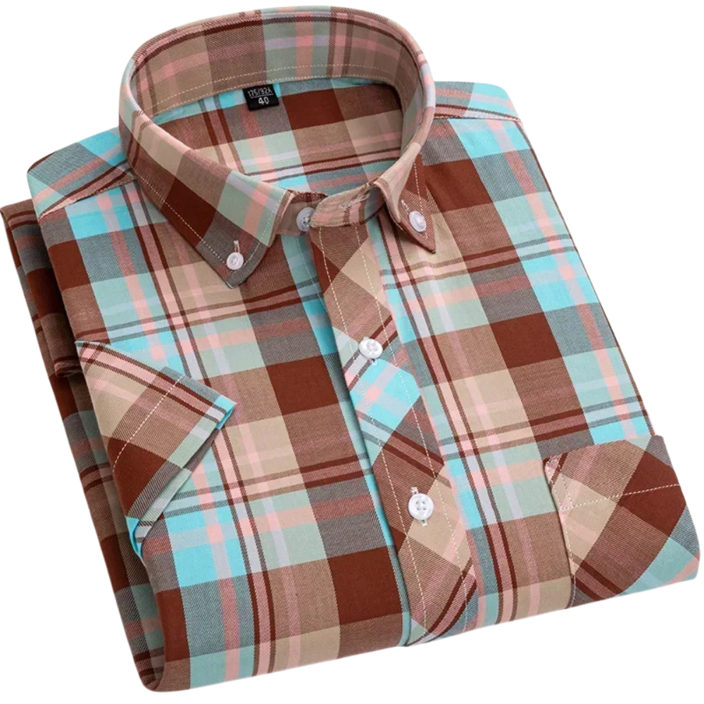 Camisa de algodão de manga curta xadrez