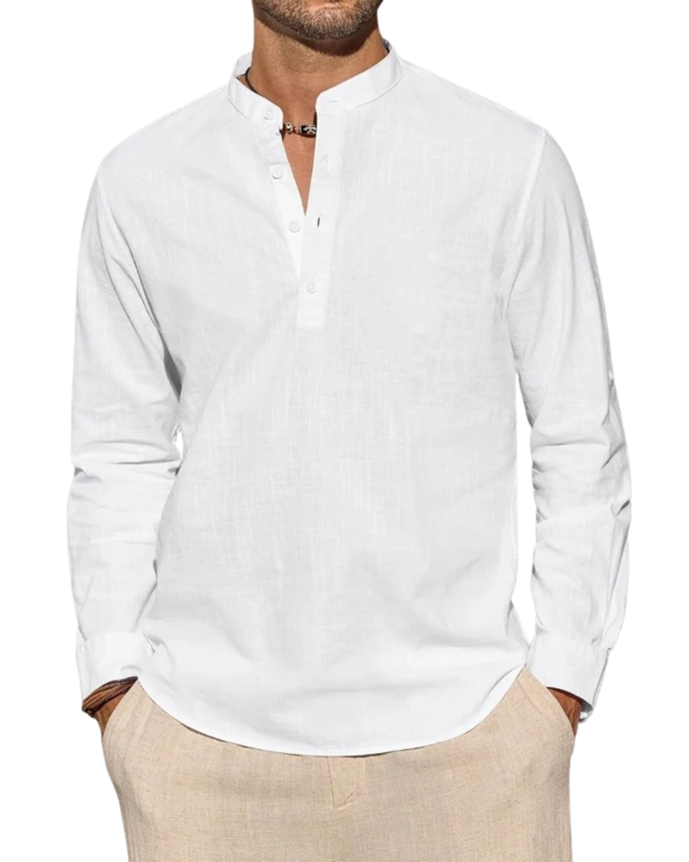 Camisa Henley elegante de algodão