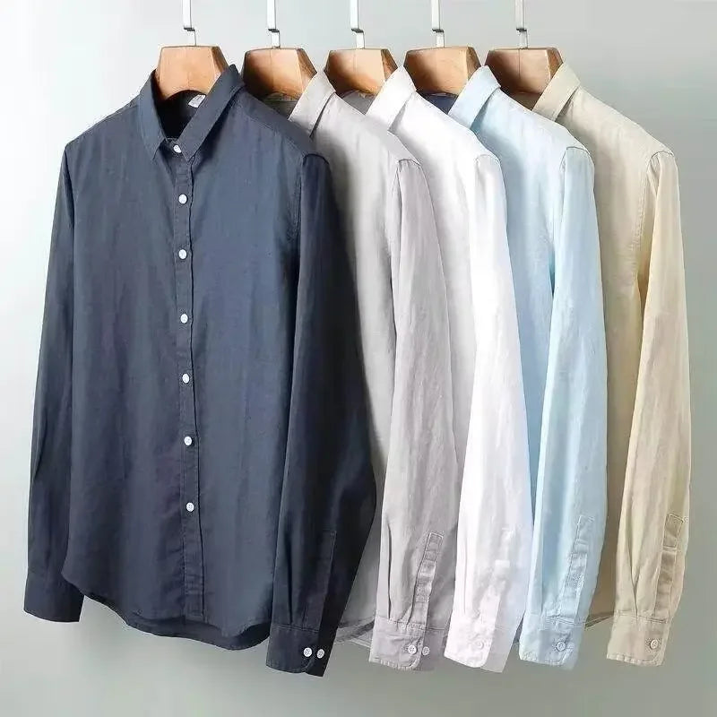 Camisa informal de algodão e linho
