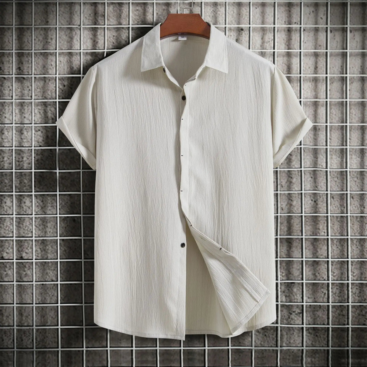 Camisa de manga curta em algodão e linho