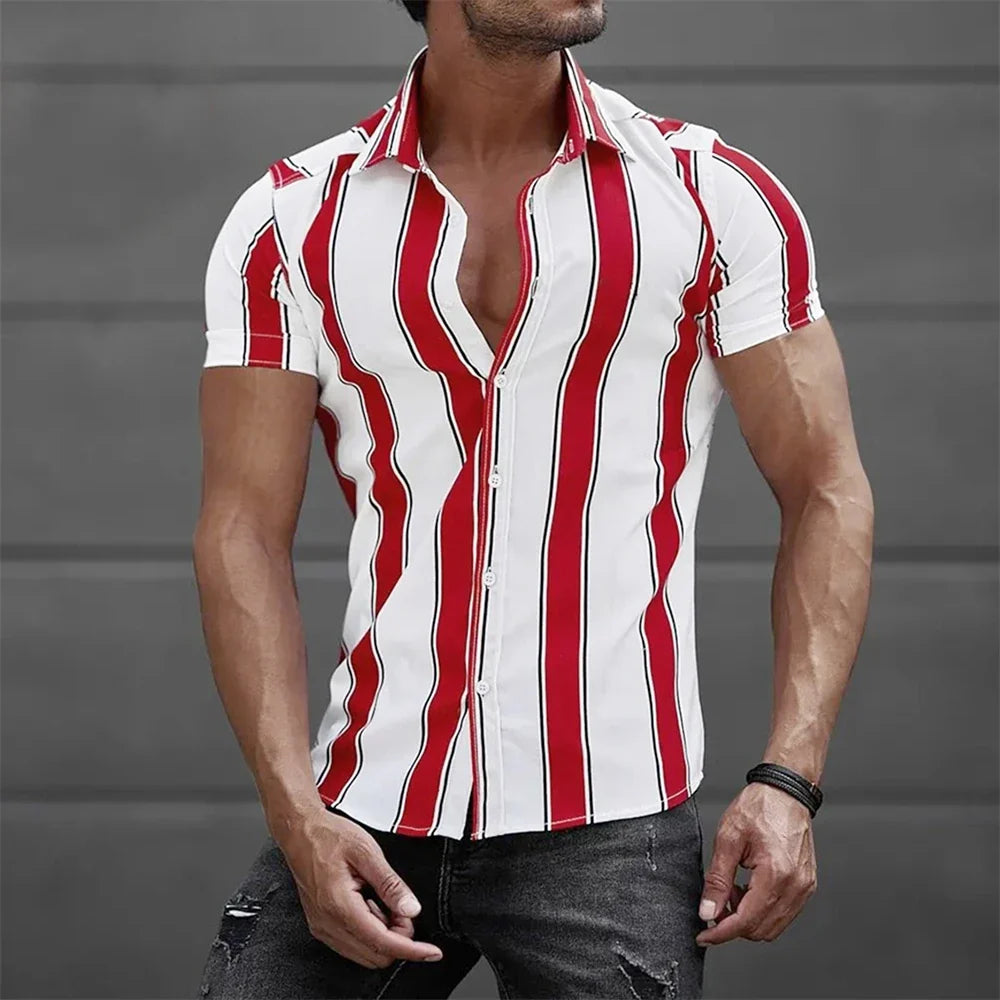 Camisa de verão às riscas de manga curta