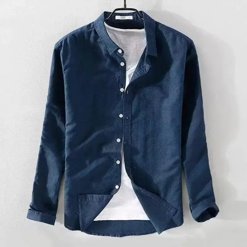 Camisa informal de algodão e linho