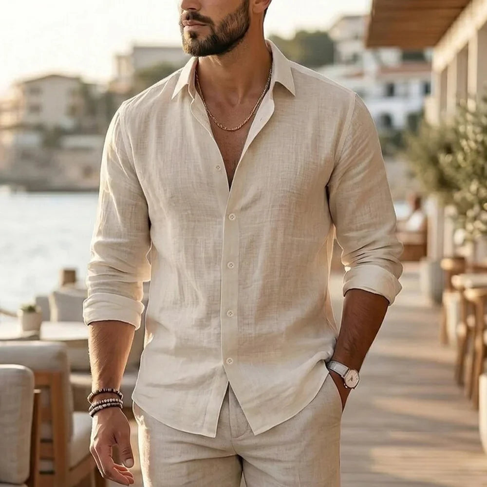 Camisa elegante de algodão e linho
