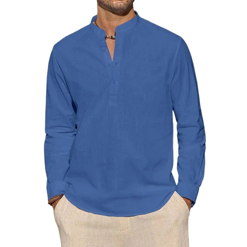 Camisa Henley elegante de algodão