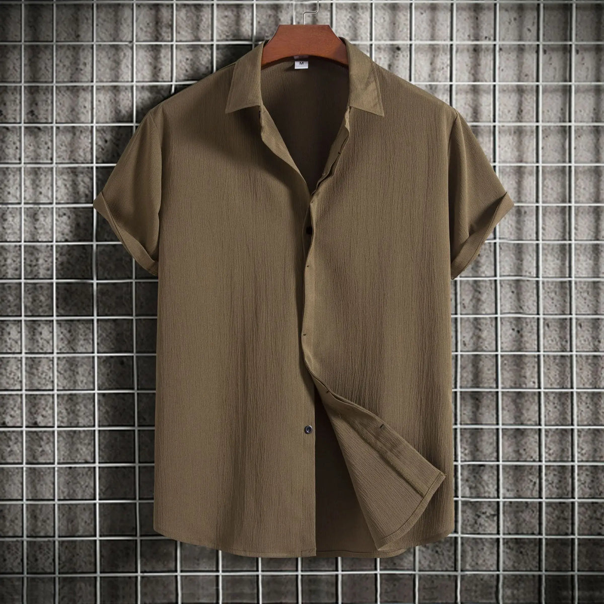 Camisa de manga curta em algodão e linho
