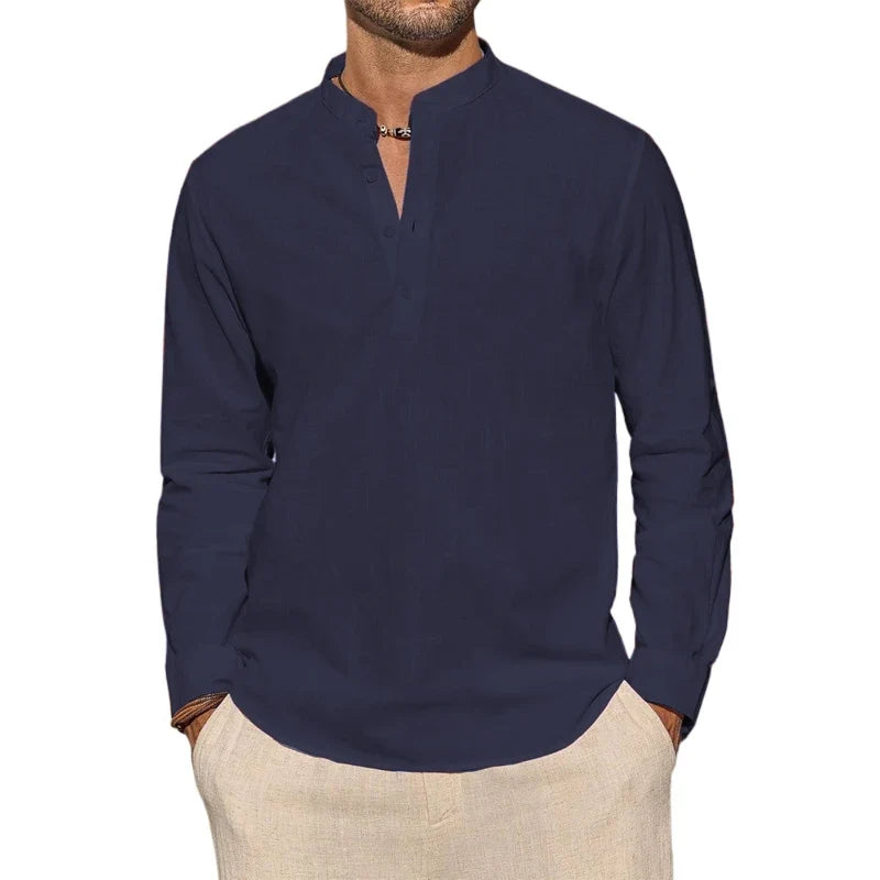 Camisa Henley elegante de algodão