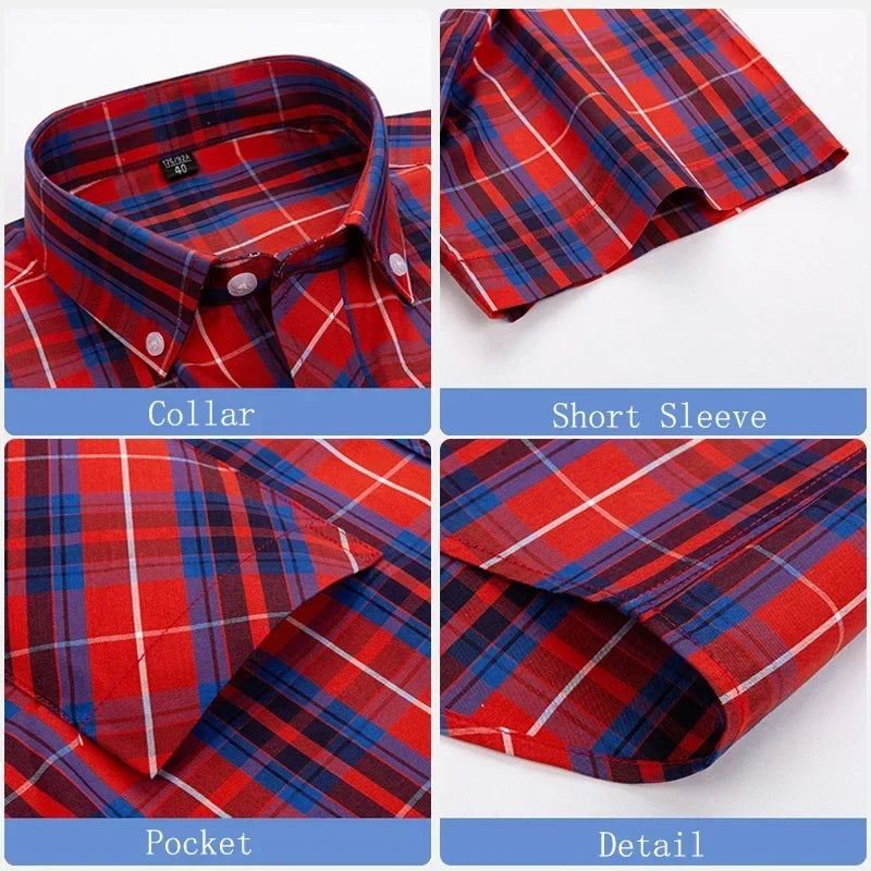 Camisa de algodão de manga curta xadrez