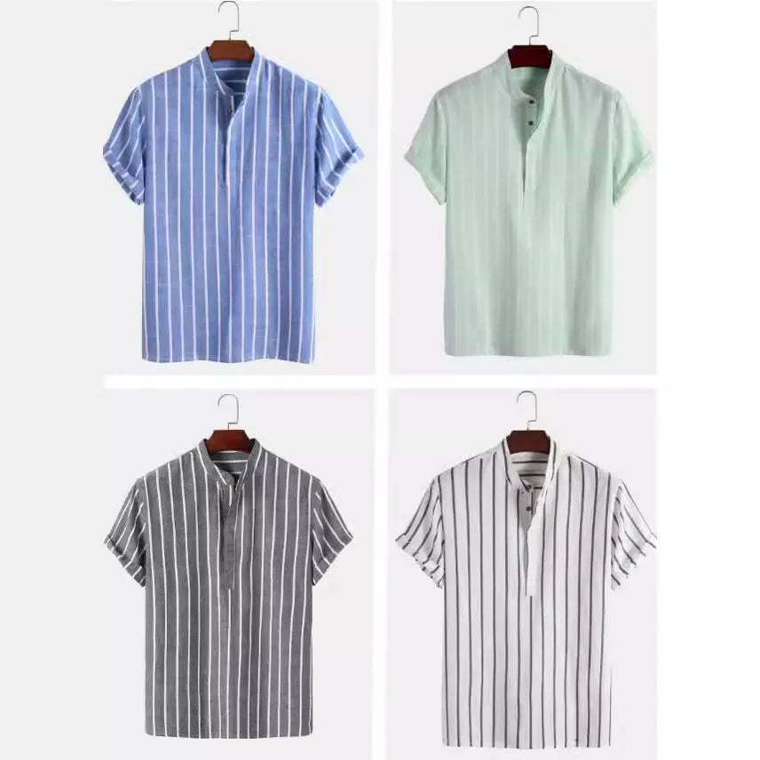 Camisa elegante de manga curta às riscas