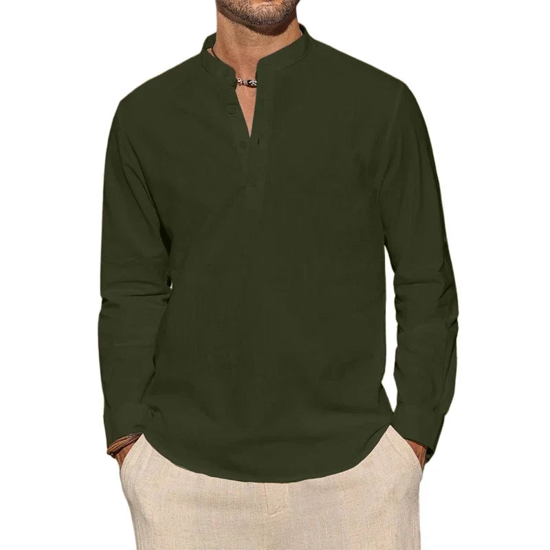 Camisa Henley elegante de algodão