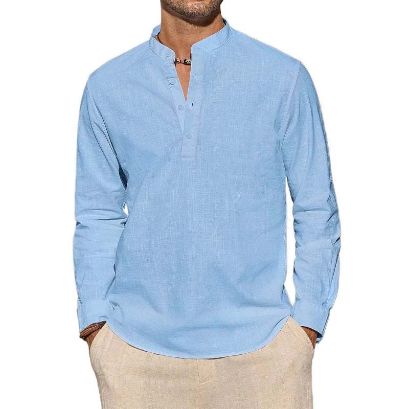 Camisa Henley elegante de algodão
