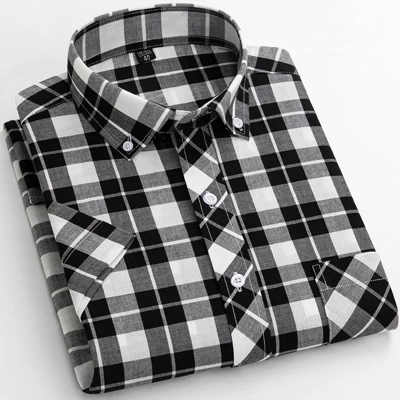 Camisa de algodão de manga curta xadrez