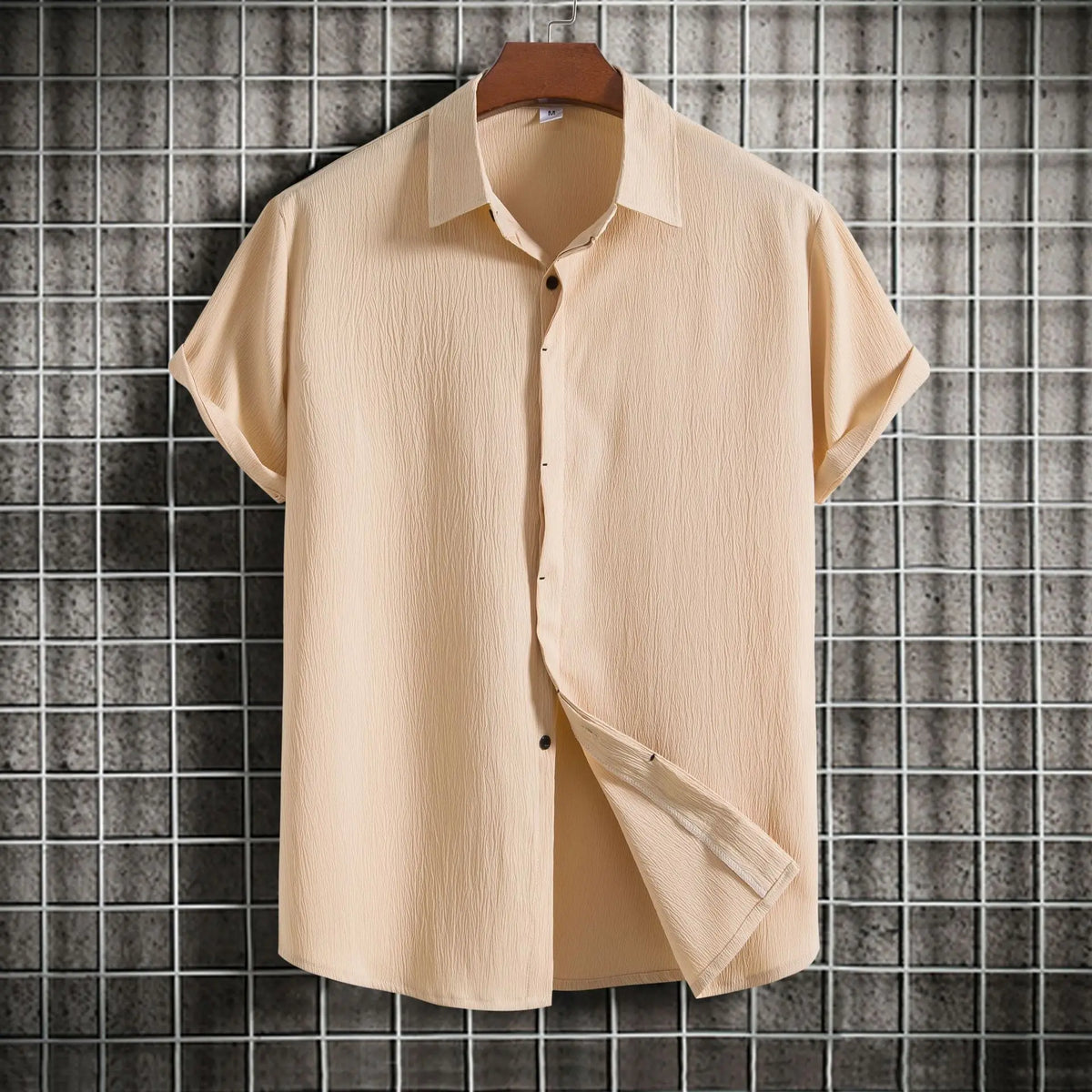 Camisa de manga curta em algodão e linho