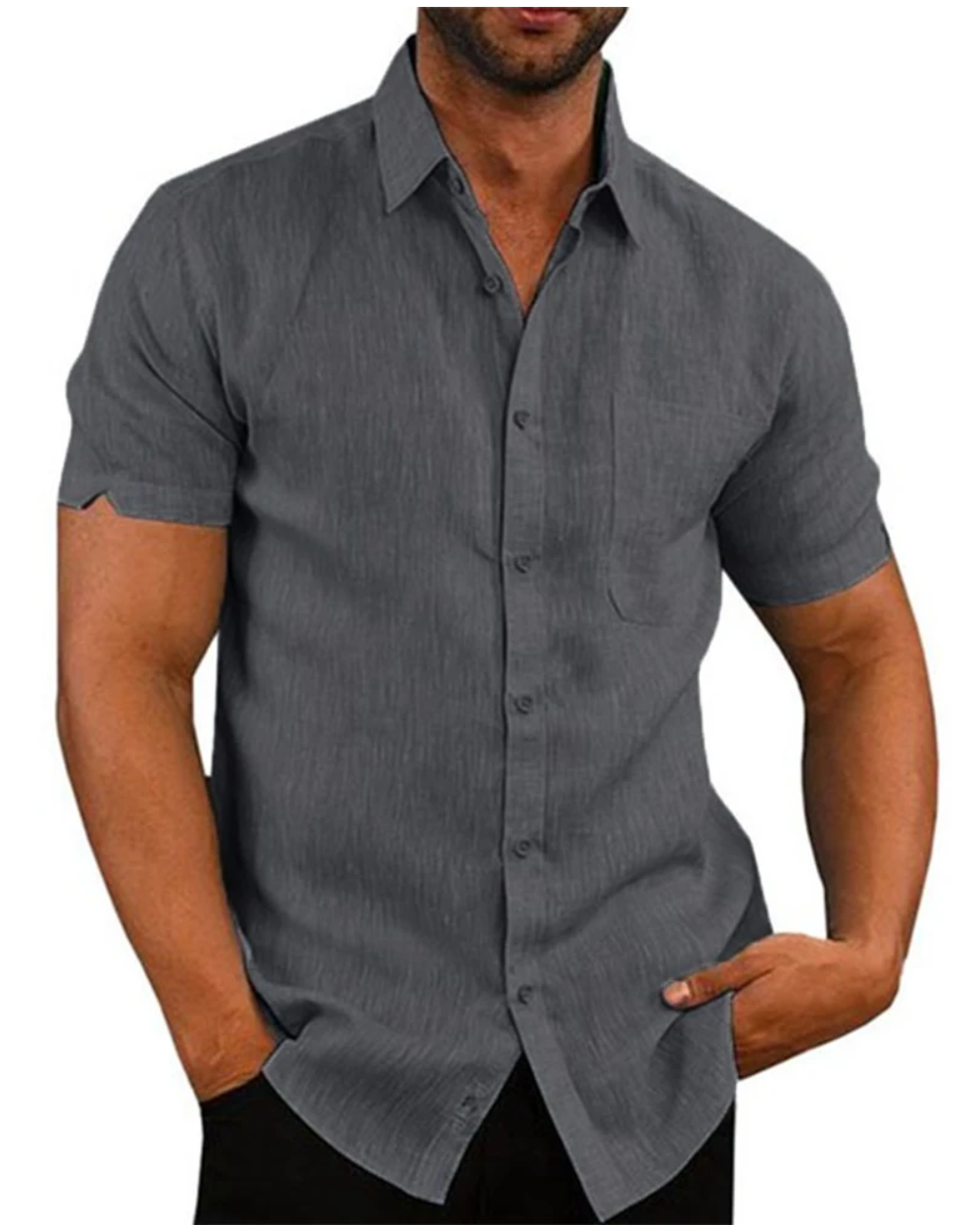 Camisa de manga curta em algodão e linho