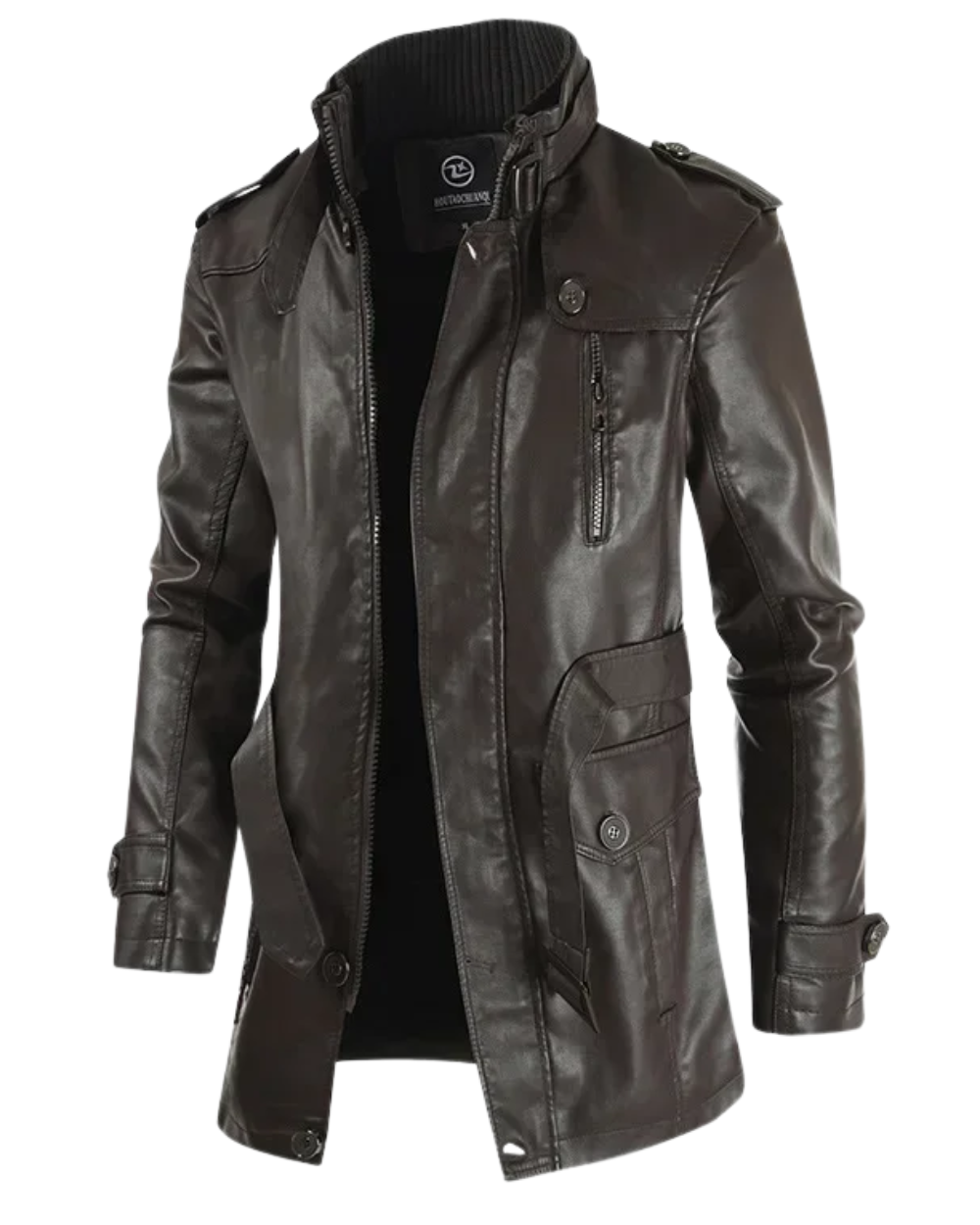 Casaco de motoqueiro longo e elegante em pele