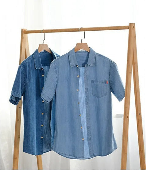 Camisa de ganga de manga curta